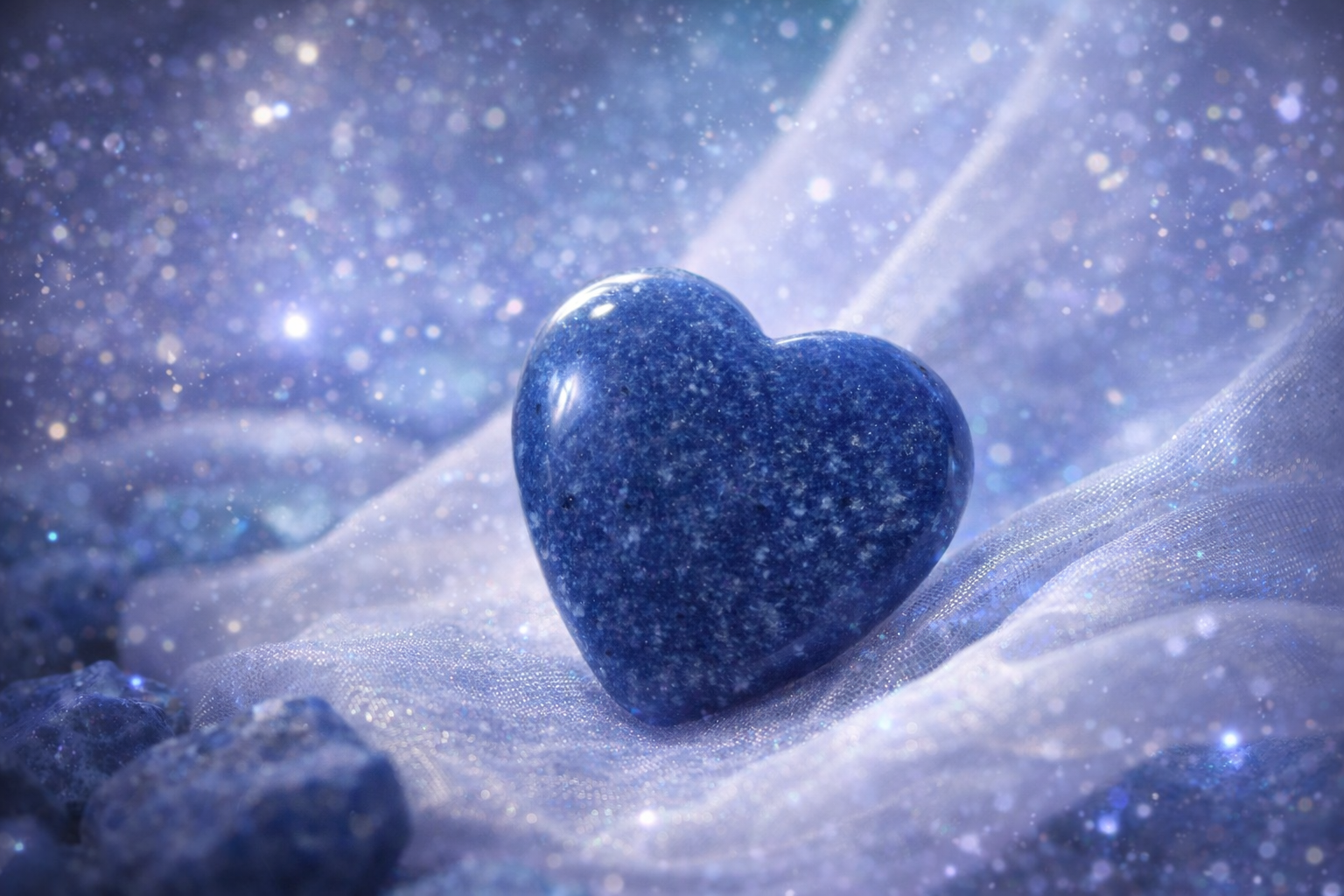 Blue Aventurine Heart Crystal – Pocket Stone / Worry Stone (3–5g) in White Organza Bag | Healing Crystal Gift