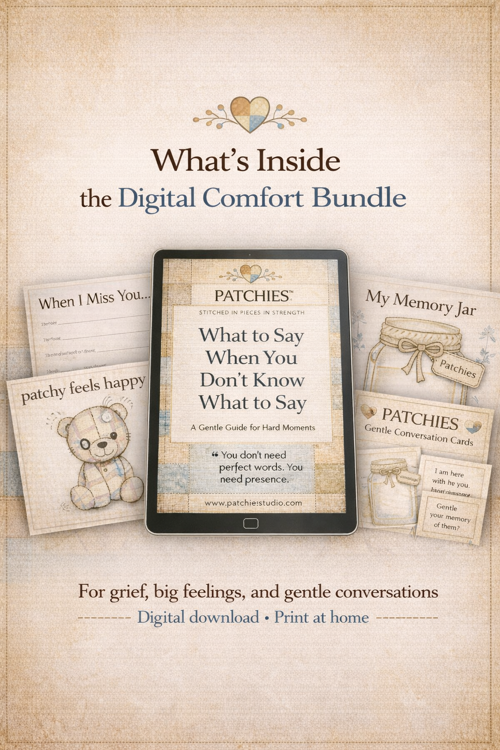 Kids Grief and Big Feelings Printable Bundle with Parent Guide Memory Jar Worksheets and Conversation Cards