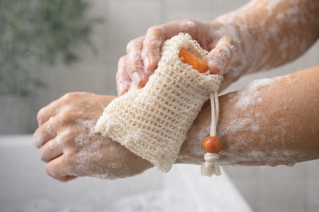 Soap Saver Exfoliating Bag – Reusable Soap Saver Pouch for Bar Soap | Gentle Scrub & Rich Lather