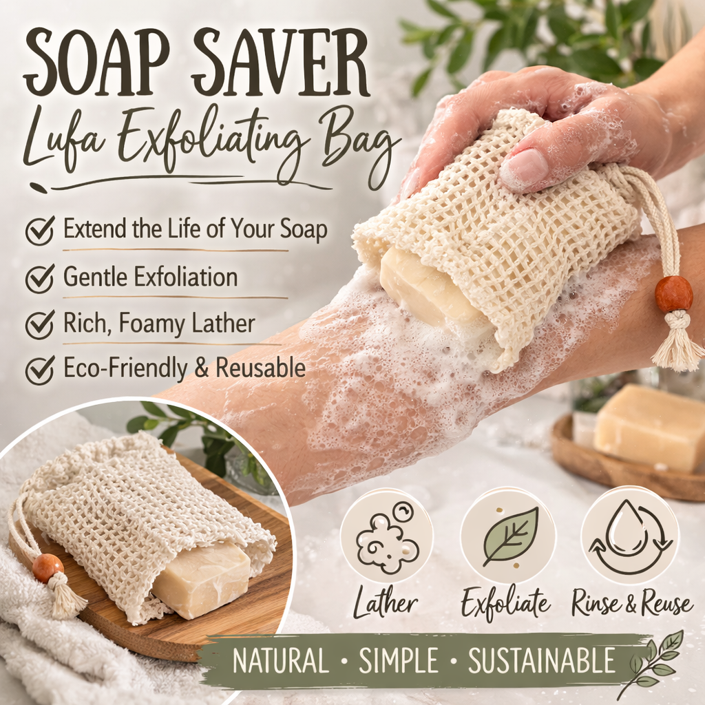 Soap Saver Exfoliating Bag – Reusable Soap Saver Pouch for Bar Soap | Gentle Scrub & Rich Lather