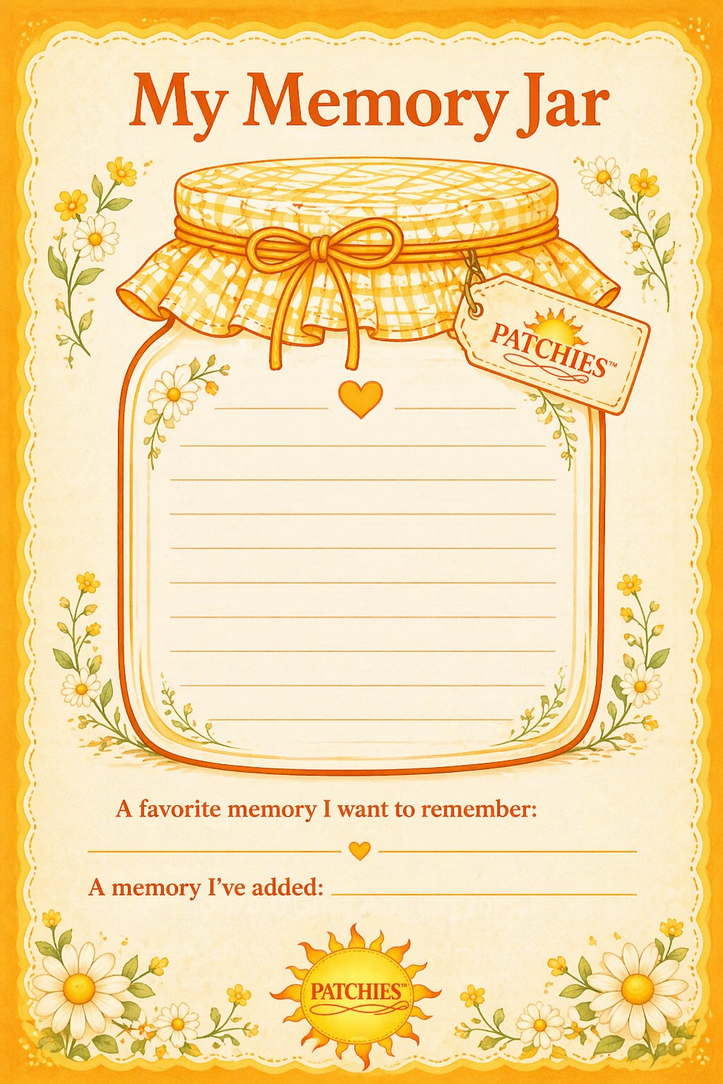 Free Sunshine Memory Jar Printable