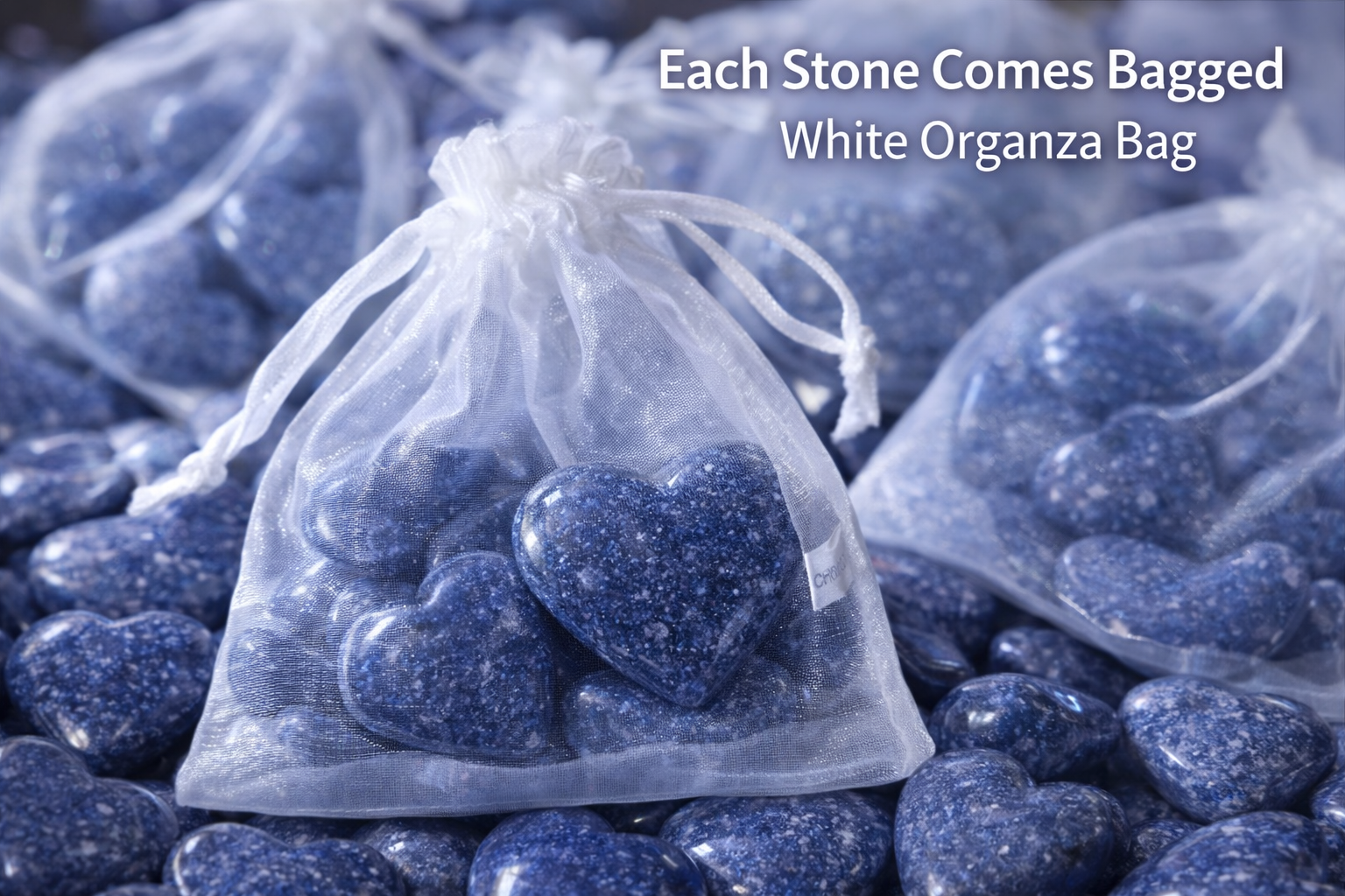Blue Aventurine Heart Crystal – Pocket Stone / Worry Stone (3–5g) in White Organza Bag | Healing Crystal Gift