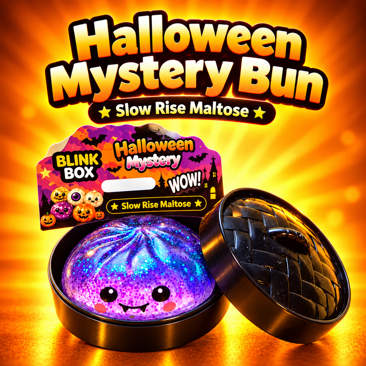 Halloween Mystery Bun – Slow-Rise Maltose Squishy | Black Steam Basket